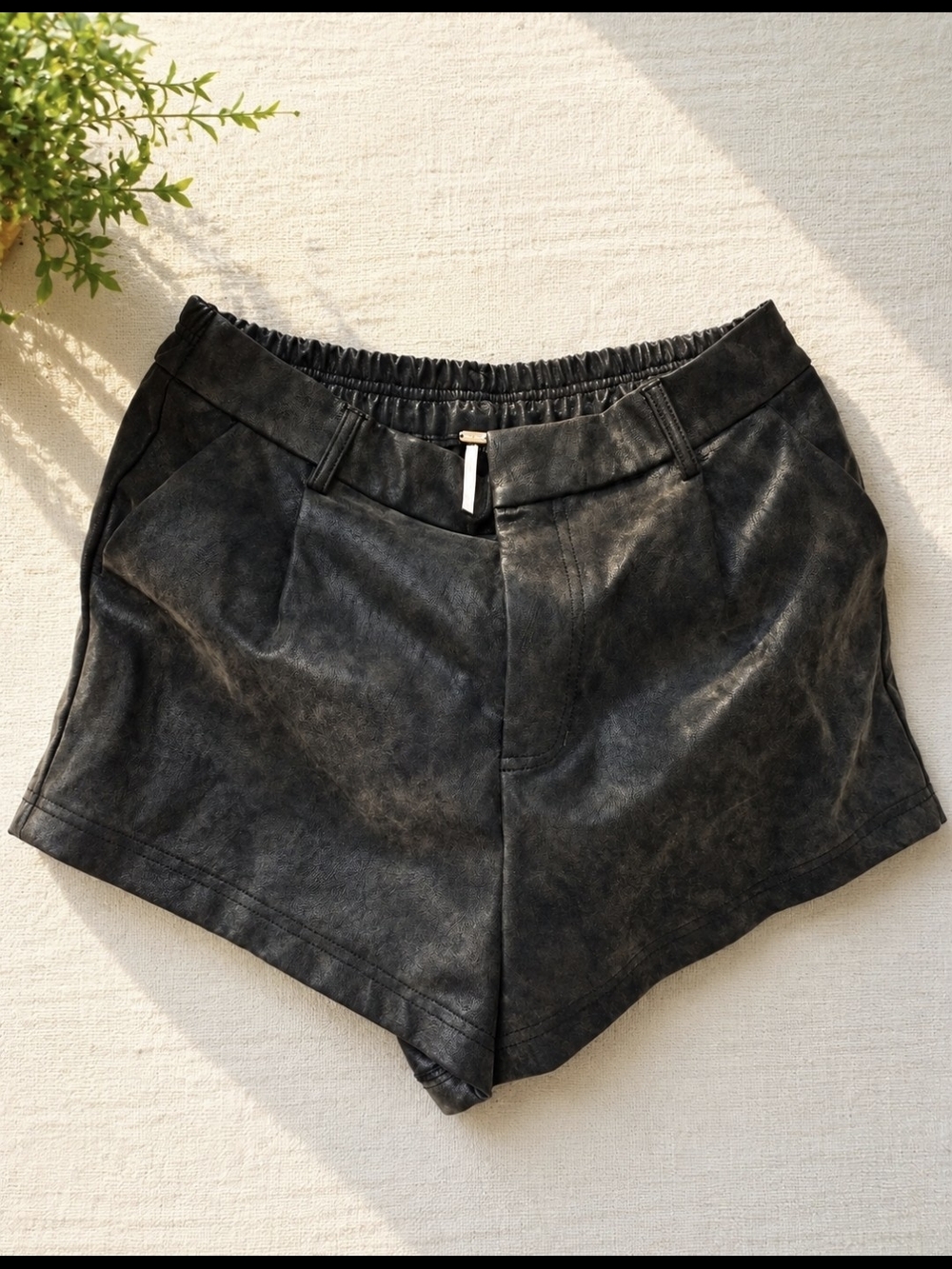 Women's Free People Black Faux-Leather High-Waist Shorts